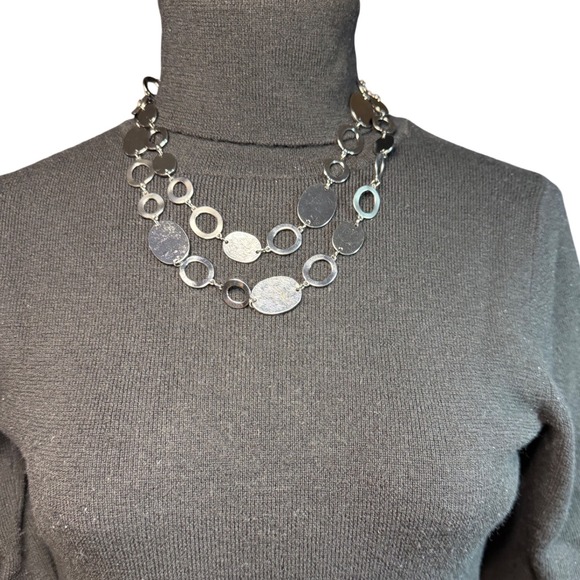 Chico's Jewelry - Chicos Long Black Gunmetal Statement Necklace Double Strand Geometric Oval Links